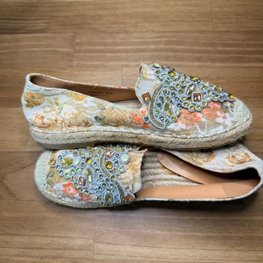 J Reneé Gordana Jeweled Floral Espadrille Flats Women's 6.5M Rhinestone